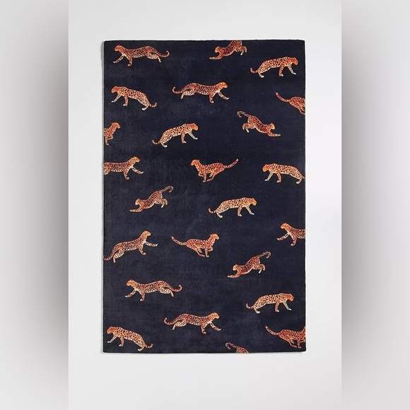 NWT Anthropologie Home Navy with Cheetah Pattern Area Rug 3x5 Jungle Safari - Picture 2 of 3